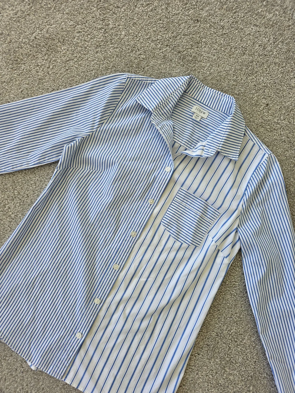J. Crew Women's Blue and White Striped Button-Down Shirt